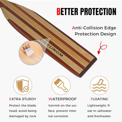 Wooden Canoe Paddle with Anti-Collision Edge, Ergonomic Grip - Splicing Color, 146 cm