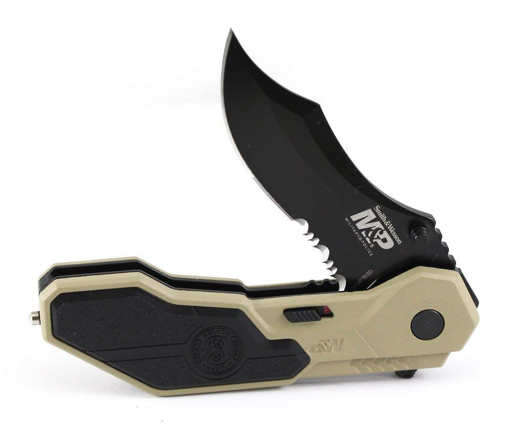 Smith & Wesson M&P SWMP1BSD 7.1in S.S. Assisted Folding Knife with 2.9in Serrated Clip Point Blade and Aluminum Handle for Tactical, Survival and EDC,Black