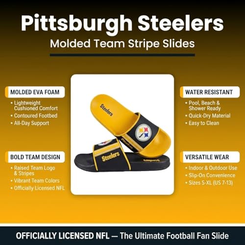 Pittsburgh Steelers Men's Slides - Large Water Resistant EVA Foam Sandals