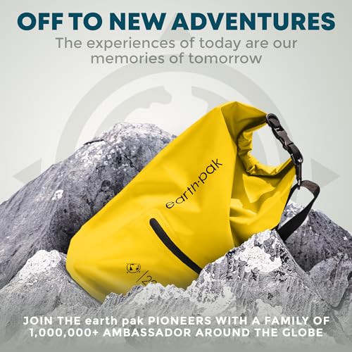 Earth Pak 10L Waterproof Dry Bag with Zippered Front Pocket Yellow | Floats & Rolls Seal