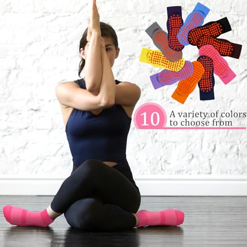 Geyoga 10 Pairs Non Slip Yoga Socks for Women, One Size, Bright Colors
