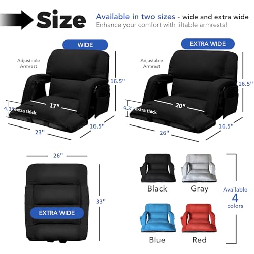 Extra Wide Stadium Seats with Back Support - 25 Inch Black, 2 Pack