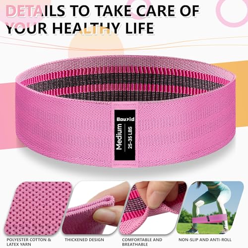 Resistance Bands Set for Workouts - 4 Levels, Fabric Booty Band - Green, Pink, Grey, Black