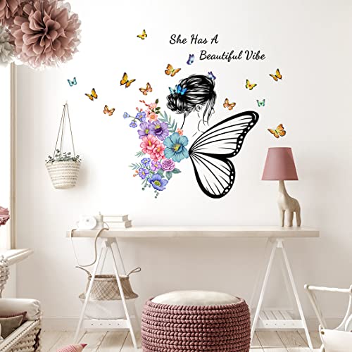 Wall Decals, Butterfly and Girl Pattern, Quote and Saying Stickers