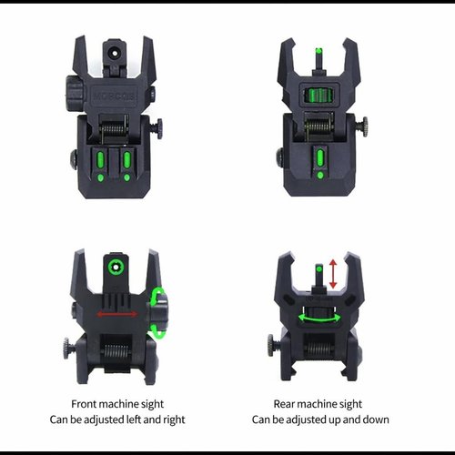 GOTICAL Fiber Optic Sights Flip Up Front and Rear Strong Polymer Folding Sights with Red and Green Fiber Optics Dots Tool-Free Adjustable Backup Sight Set for Picatinny Rails