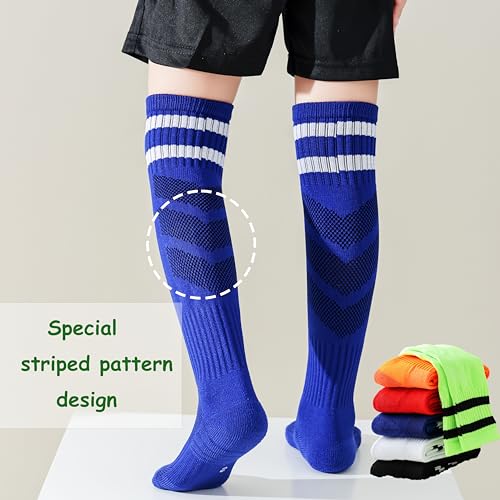 Kids Soccer Socks 5-7 Years Pack - Toddler Athletic Knee-High Football Socks (Black/Blue/White/Green)