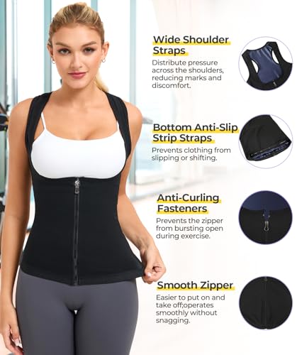 Sweat Vest Waist Trainer for Women - Compression Tank Top Shaper - Blue / Medium