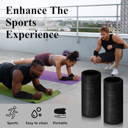 9-Inch Black Wrist Sweatbands - 2 Pack for Men & Women