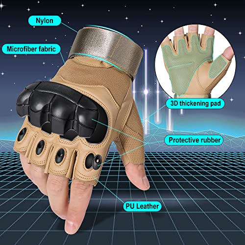 Tactical Fingerless Gloves - Breathable Anti-Slip - Brown Medium