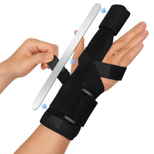 FORTEMOTUS Trigger Finger Splint, Adjustable One or Two Finger Splint Full Hand and Wrist Brace Support, Finger Immobilizer for Sprains, Discomfort Relief, Boxer Fracture Splint Black