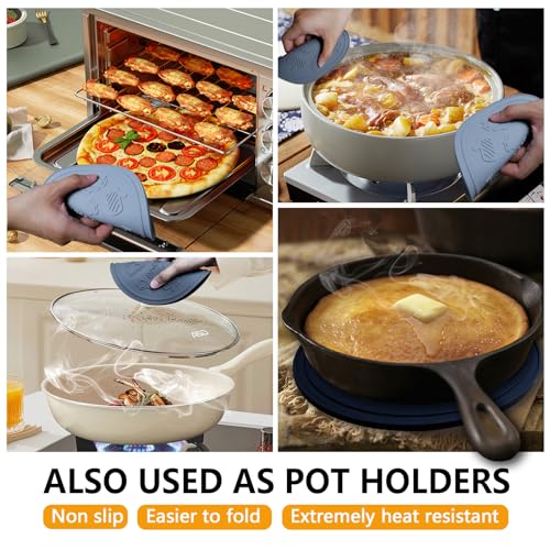 Silicone Trivet Mats - Heat Resistant Pot Holders, Non-Slip - Black Gray