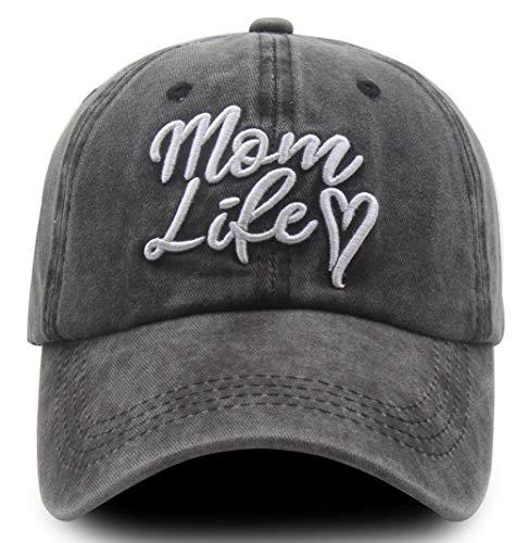 Mom Life Embroidered Hat for Women - Funny Adjustable Cotton Baseball Cap (One Size) - Grandmas Gift