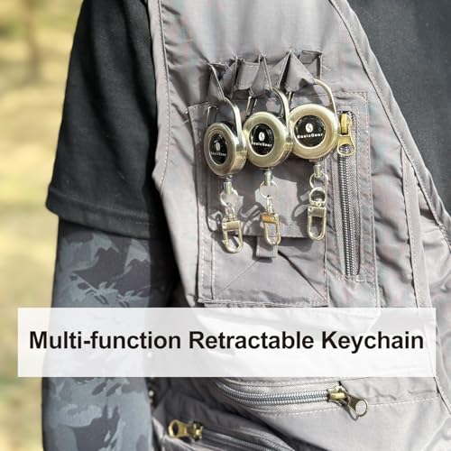 Retractable Keychain 2-Pack - Heavy-Duty Brushed Metal Silver