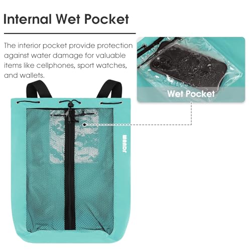 WANDF Mesh Swim Bag for Swimmers - Mint Green Medium Beach Backpack