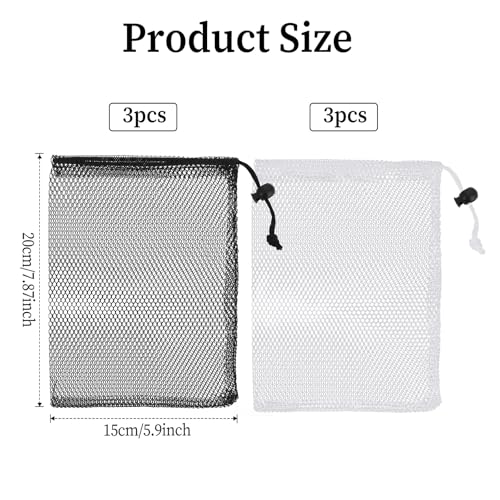 6-Pack Small Nylon Mesh Drawstring Bags - 7.87 x 5.9 Inch