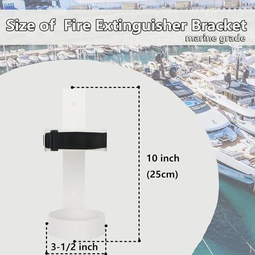 Boat Steel Fire Extinguisher Bracket,304 Stainless Steel Mounting Bracket with Adjustable Straps, Heavy Duty Fire Extinguisher Metal Bracket Compatible with Fire Extinguishers(White/Silvery) (White)