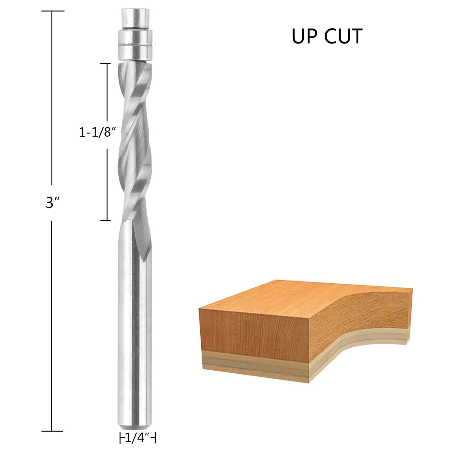 SpeTool 5PCS Upcut Spiral Flush Trim Router Bits Set with 1/4" Shank,3" OVL Carbide Bottom Bearing Spiral Bit for Woodworking Trimming