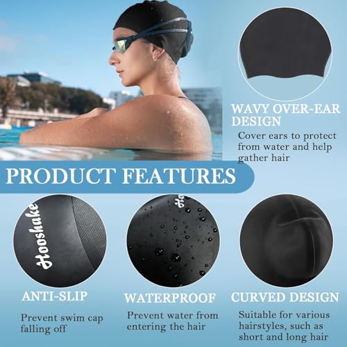 Silicone Swimming Cap for Long Hair - Black - 1PCS