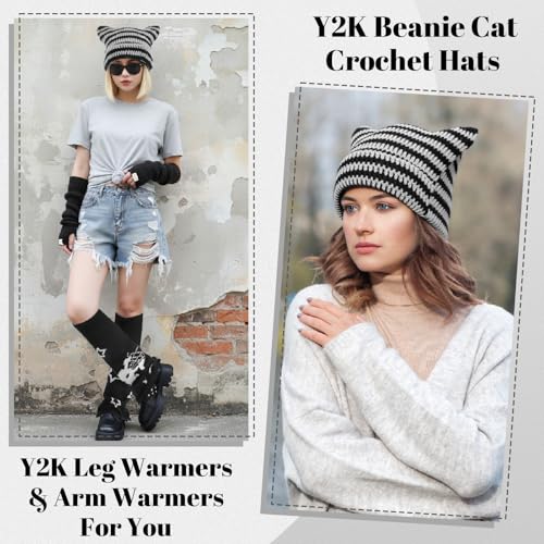 Y2K Knit Arm & Leg Warmers - Star Skull Striped Dance Accessories
