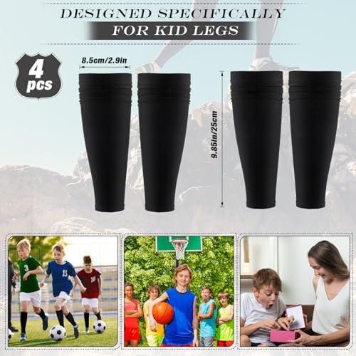 Tarpop 4 Pairs Youth Soccer Leg Sleeves Black Compression Support