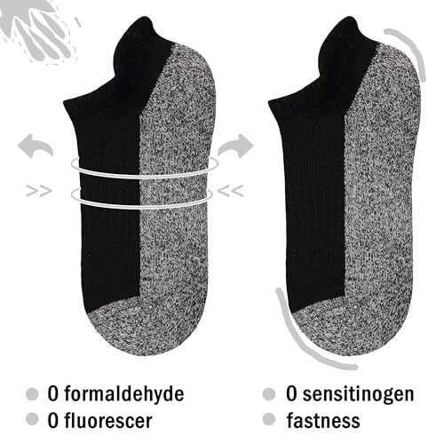 Cushioned Athletic Ankle Socks for Boys & Girls - 6 Pairs Black & Grey (11-13 Years)