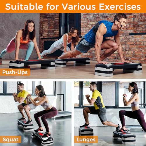 Adjustable 31" Aerobic Step Platform - Red, Non-Slip Fitness Stepper