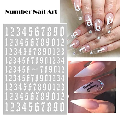 3D Number Nail Art Stickers - Luxury Laser Self-Adhesive Decals, 6 Sheets