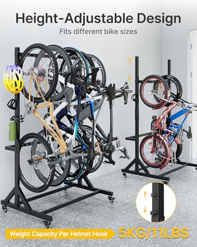 Freestanding Bike Storage Rack for 5 Bikes - Heavy Duty with Wheels