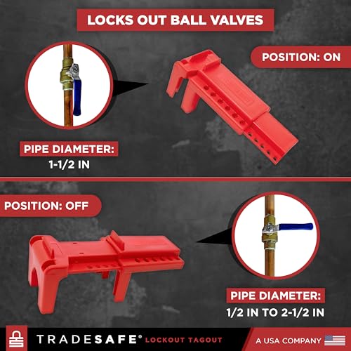 TRADESAFE Adjustable Ball Valve Lockout - Ball Valve Lock Out Devices for 1/2 inch to 4-1/4 inch Pipe Diameter, Valve Lock Out Tag Out, Water Valve Lock, Gas Valve Lock, 2 Pack