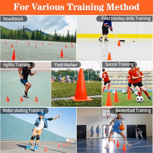 7" Plastic Soccer Cones Set - 12pcs Training Cones with Carry Bag