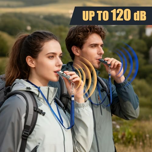 120dB Emergency Whistle Set - 2 Pack Solid Iron with Lanyards and Case
