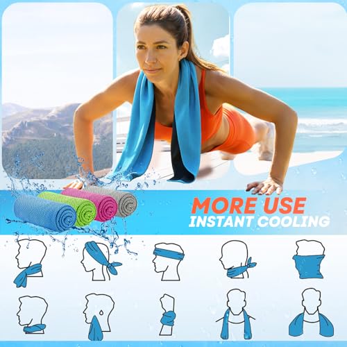Cooling Towels 4 Pack - Soft Breathable Microfiber for Gym & Outdoor - Grey, Pink, Green, Blue