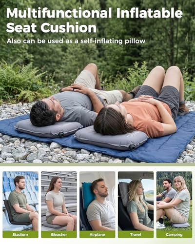 Inflatable Seat Cushion - 2" Foam Core, Compact for Travel - 1 Pack Grey