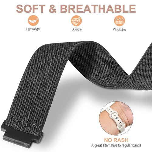Farluya Black Elastic Nylon Watchband for Garmin Forerunner 235/220/230/620/630/735XT, Sport Stretchy Replacement Strap