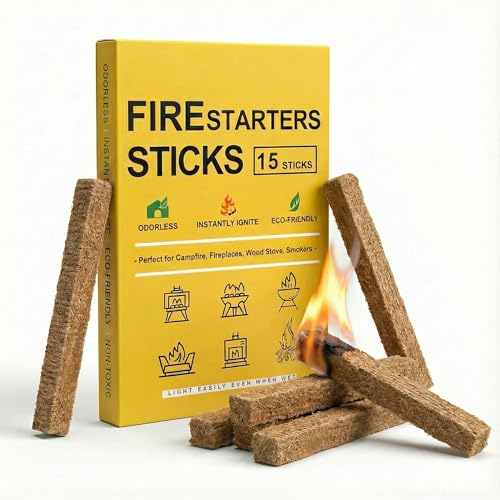 Natural Fire Starter Sticks - Quick Ignition for Grills & Campfires, 15 PCS