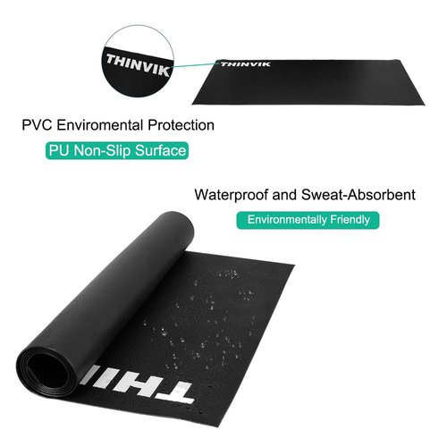 Thinvik Bike Mat for Peloton Spinning Bike & Wahoo Kickr 30×72in Bicycle Trainer Mat for Cycleops Rowe Indoor Cycling Exercise Stationary Bike mat with Stone Texture (Updated 6mm)