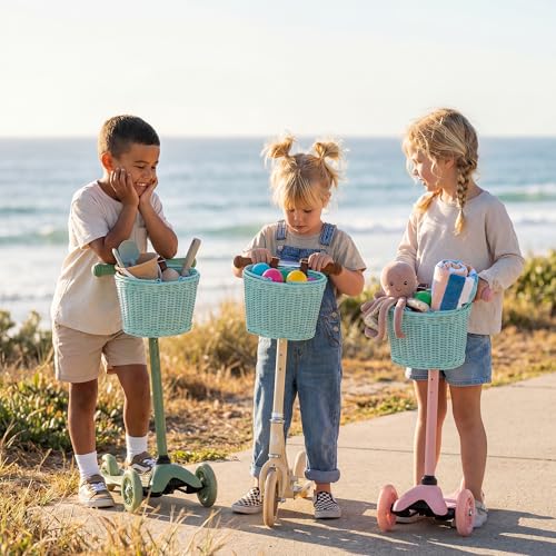 Light Blue Kids Bike Basket - Wicker Bicycle Front Basket for Children