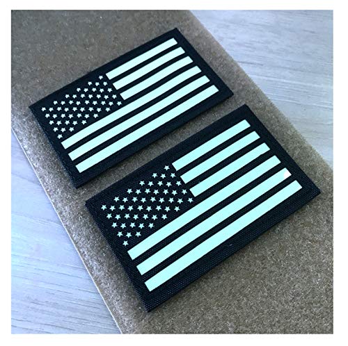 JUJUPUPS 2 Pack Glow in the Dark Black/White American Flag Tactical Patches 2" x 3.5"