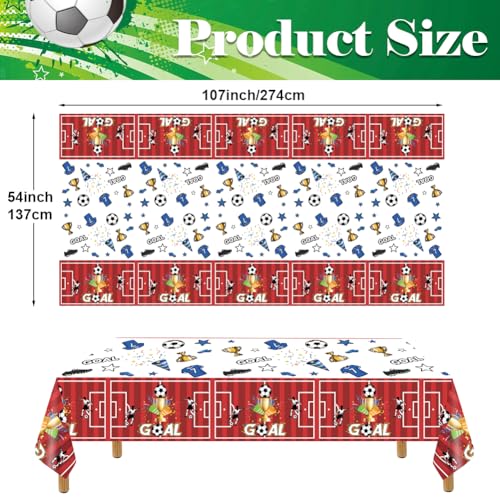 3 Pack Red Soccer Party Table Cloths - 108 x 54 Inches