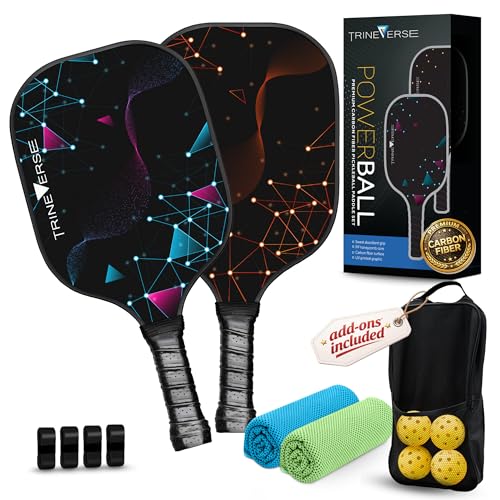 Trineverse T300 Carbon Fiber Pickleball Paddles Set of 2 – 15.7 x 7.8 in, 7 oz, with Accessories