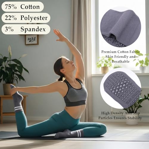 Striped Pilates Grip Socks for Women - 4 Pairs - White, Black, Pink, Gray