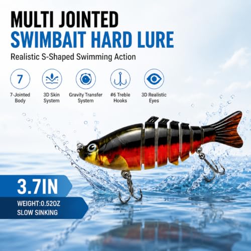 3.7-Inch Multi-Jointed Swimbait Lure with Realistic Action - C3-3.7"-0.52oz