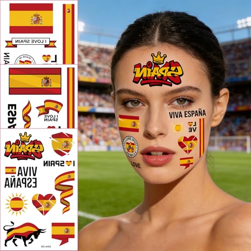 Spain Temporary Tattoos - Spanish Flag Face Stickers Style-2