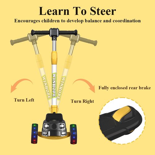 Kick Scooter for Kids, 4 Adjustable Height Foldable Toddler Scooter, Lean-to-Steer & Wide Standing Board Scooters for Outdoor Activities Children Boys & Girls Ages 2-8 (Black)