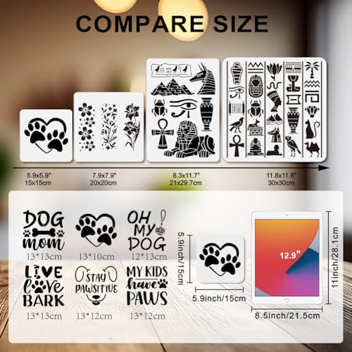 MAYJOYDIY 9Pcs Dog Paw Print Stencil 5.9¡¿5.9inch Cute Puppy Painting Stencils Reusable Love Mom Bark Template DIY Craft for Painting on Wood Furniture Canvas Wall Decoration