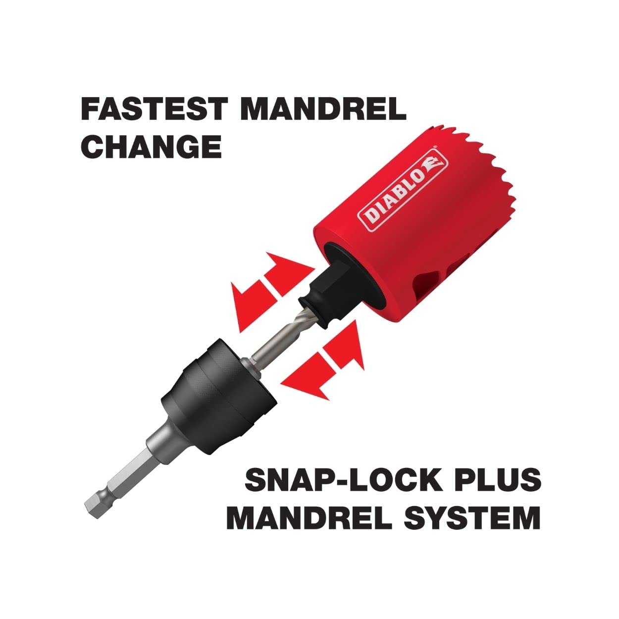 Diablo Carbide Teeth Hole Saw for Wood and Metal - Fits with Snap-Lock Plus Mandrel System, Tool-Free Plug Ejection - 1" Diameter, 2-3/8" Length - DHS1000CT