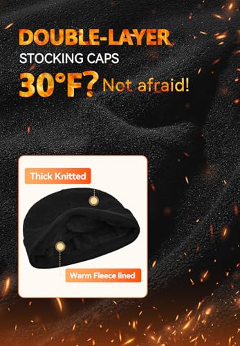 Fleece Lined Beanie for Men & Women - Warm Black One Size