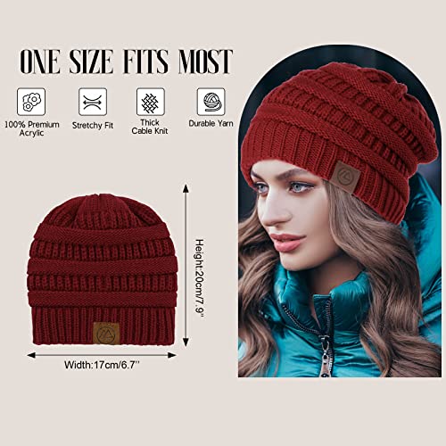 Satin Lined Beanie for Women - Warm Knit Cuffed Hat - Army Green