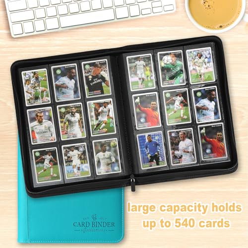 Foalgo Blue 9-Pocket Card Binder - Holds 540 Trading Cards, Zip Closure, Collector Album
