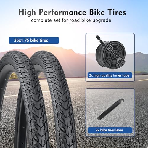 HUIOK 26x1.75 Bicycle Tire and Tube Replacement Kit - Fits 26 Inch Folding Bikes